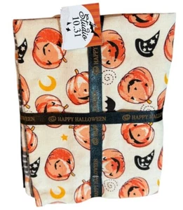 Juego de 4 toallas de cocina a cuadros a rayas calabaza Halloween artesanos brujas - Imagen 1 de 3