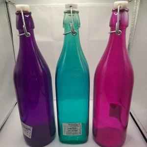Bormioli Rocco Giara Fuchsia Purple Turquoise Bottles square round swing top NEW - Picture 1 of 15