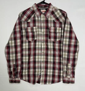 Levi’s Pearl Snap Button Down Shirt Men’s M Plaid Red Gray Long Sleeve Western - Picture 1 of 5