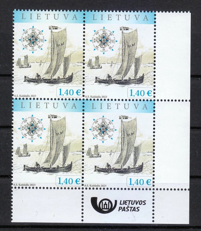 Lituania 2023 MNH Historia marítima de Lituania. Rosa del viento. Barcaza. Bloque ** Foto 1 de 1