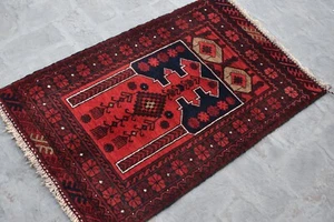 2'5 x 3'9 alfombra afgana tribal baluchi jai namaz hecha a mano de colección, alfombra afgana pequeña - Imagen 1 de 10