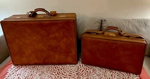 Set of 2 Vintage Hartmann Luggage Luxury Vinyl Belting Suitcase Hard Case Tan - Picture 1 of 24