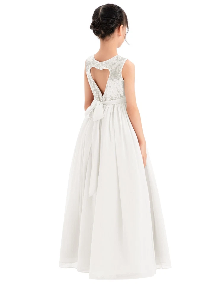 Vestido de lentejuelas con recorte en corazón línea A con flores para niñas Vestido de gasa Vestidos de concurso Foto 1 de 1