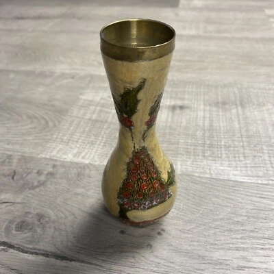 Vintage Japanese Vase Copper Handwork Painted Ancient Art Cloisonne Flowers - 6” - Image 1 of 4