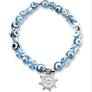 Bracciale uomo con agata tibetana e ciondolo timone in argento 925 - Foto 1 di 1