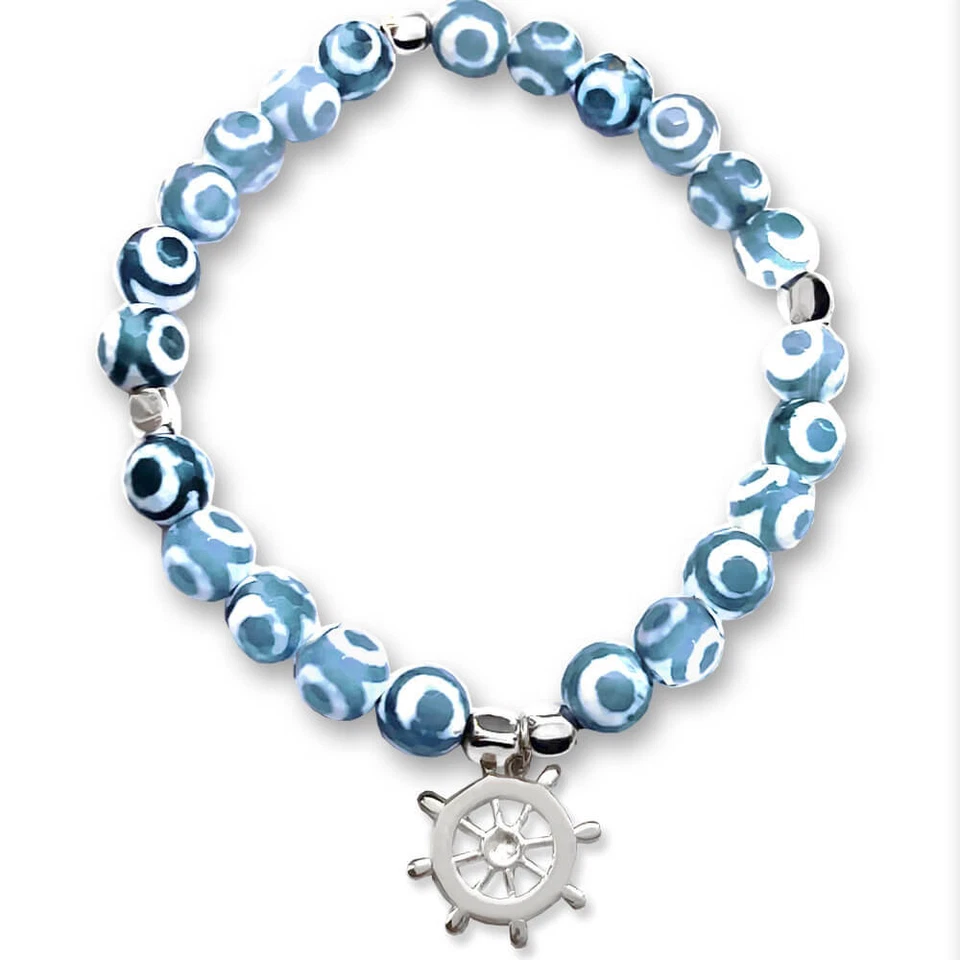 Bracciale uomo con agata tibetana e ciondolo timone in argento 925 - Immagine 1 di 1