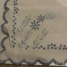 Embroidered Tablecloth Square Vintage 20 Inch Floral Blue And White Cottage