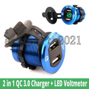 QC 3.0 Dual USB Car Fast Charger Socket Power Outlet Green LED Voltmeter - Picture 1 of 7