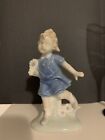 Vintage Lego Porcelain Decorative Figurine - Blue Girl Running with Flowers EUC
