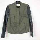 Two by Vince Camuto Small S Olive Green Black Bomber Jacket Faux Leather Sleeve