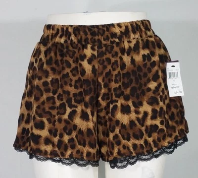 NWT Vigoss brown black cheetah animal print lace trim sleep shorts ladies XS - Image 1 of 4