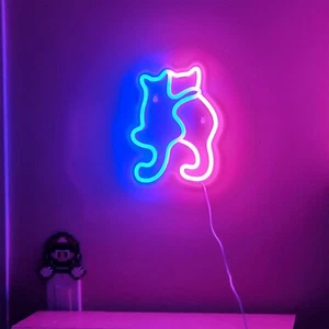 Cat gift acrylic neon LED wall sign 7.5 x 9 inches blue pink cats animal loverš» - Picture 1 of 9