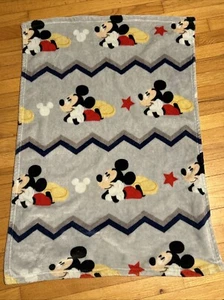 Disney Baby Mickey Mouse Red Stars Blue Chevron Gray Blanket - Picture 1 of 4