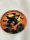 Vintage Button Pin Hallmark Happy Halloween Witch Flying on Broomstick 1980