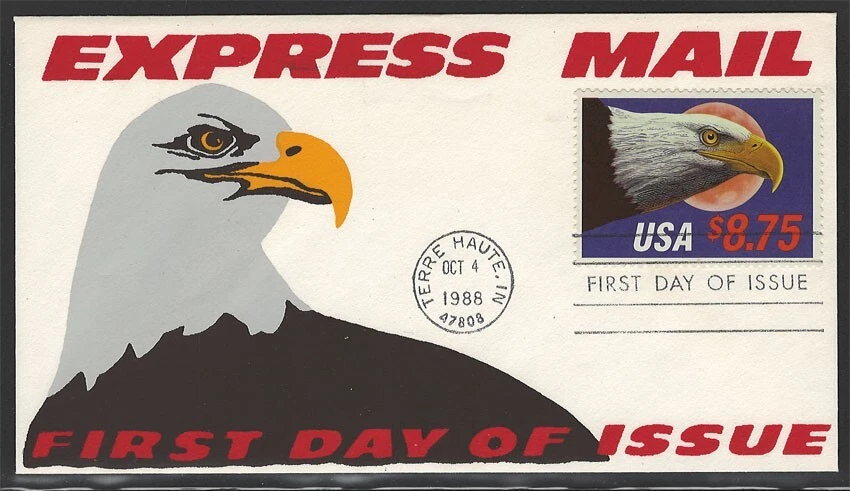 UNITED STATES SCOTT#2394 EXPRESS MAIL STAMP ON HAND PAINTED FIRST DAY COVER - Image 1 of 1