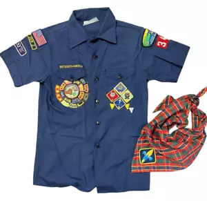 Boy Scouts of America BSA Youth Shirt Blue Cub Webelos Large SEWN Patch & Sash - Picture 1 of 12