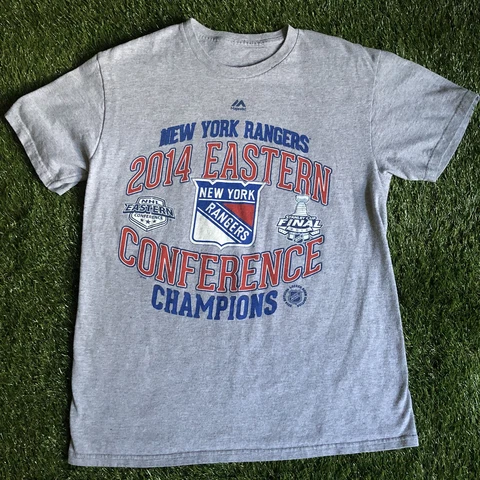 2014 Majestic NHL New York Rangers Eastern Conference Champs Logo Gray Tee Shirt Cover