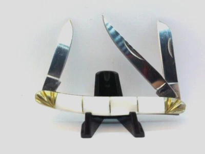 Navaja de Bolsillo Stockman Mop Shell Manijas Refuerzos de Lujo 3-440A Hojas Bolsa Negra Foto 1 de 4