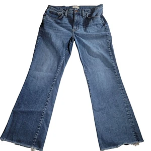 Madewell Womens Mid-Rise Kick Out Flare Raw-Hem Blue Cotton Blend Jeans Size 30 - Picture 1 of 11