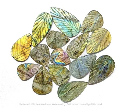 Natural Labradorite Leaf Carved Gemstone, 104 Carats 4-5 Pcs, Loose Gemstone - Image 1 of 4