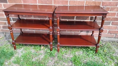 Matched Pair 1920s Mahogany Imperial Grand Rapids 3 Tier End Tables Needs TLC - Image 1 of 4