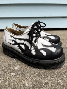 Scarpe Sha Tribal Flame bianche e nere platform uomo 8 grunge goth - Foto 1 di 15