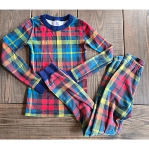Hanna Andersson Pajama Set 8 Plaid Red Blue Girls Boys Long John Cotton Pajamas - Picture 1 of 5