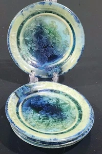Bill Campbell Art Pottery Flambeaux Crystalline 4 Small Plates Dish Blue Green - Picture 1 of 15
