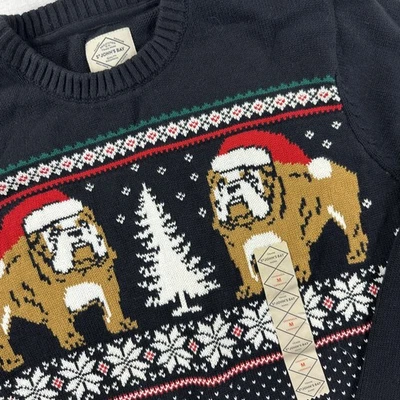 Suéter St Johns Bay Para Hombres Mediano Bulldog Fair Isle Vacaciones Feo Navidad Negro Foto 1 de 4