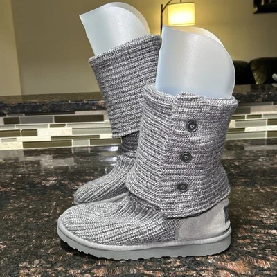 UGG Australia Classic Cardy Women's Size US 10 Gray Knit Sweater Boots 1016555 - Image 1 of 4