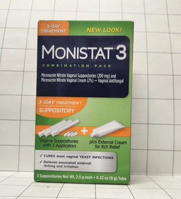 MONISTAT 3 Antifúngico Vaginal 2.5 g SUPOSITORIO + 9 g Crema Alivio de la Picazón 10/27 y Foto 1 de 2
