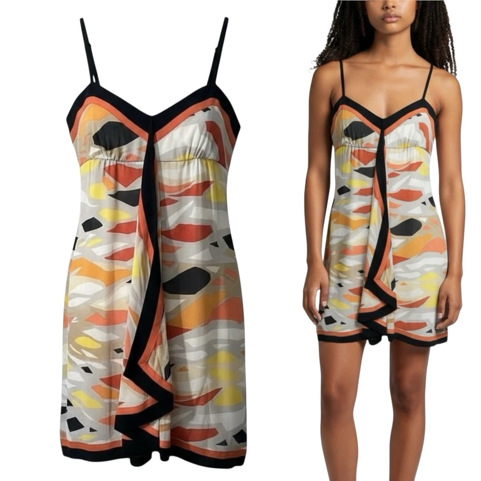 BCBG MAXAZRIA Silk Cascade Scarf Dress Women's Size 2 Color Poppy Comb