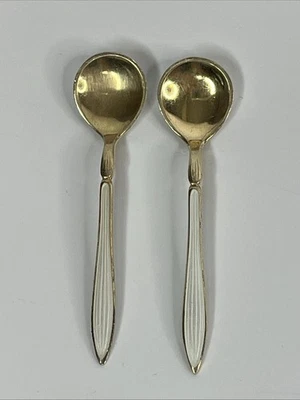 2 David Andersen DA Norway White Gallucci Enamel Sterling Salt Spoon Mini - Image 1 of 4