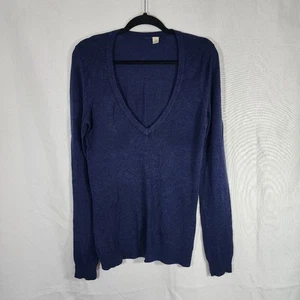 BP Brass Plum Extra Long Y2K Deep V Navy Blue Sweater Size M - Picture 1 of 4