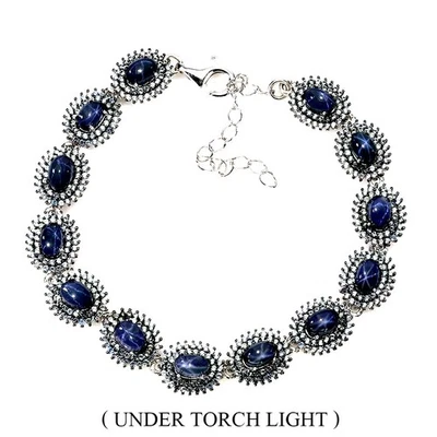 925 Sterling Silver Bracelet Oval Star Sapphire 6x4mm Sapphire Gemstone 8.5 Inch - Image 1 of 4