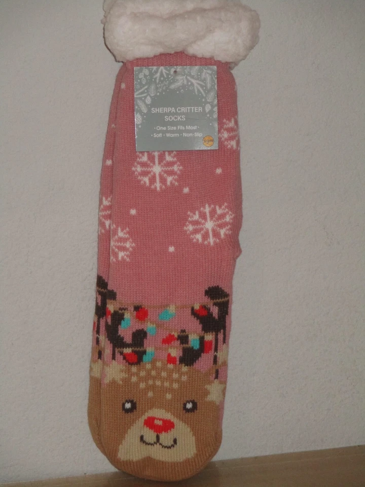 Lindos Calcetines Forrados Reno Rosa y Marrón Antideslizantes Suave Talla Única Nuevo Bolso Foto 1 de 1