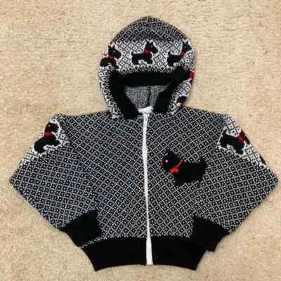 Vintage Sears Black & White Dog Pattern Hoodie Sweater, Toddler Girls, Size 4T - Image 1 of 4