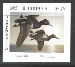 Bigjake: #MI-10, $3,75 Anatre dal collo ad anello, francobollo anatra Michigan 1985 - Foto 1 di 2