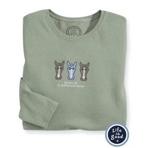 NEW 'ORIGINAL' LIFE IS GOOD LONG SLEEVE HORSE OF A DIFFERENT COLOR T SHIRT SZ S - Afbeelding 1 van 2