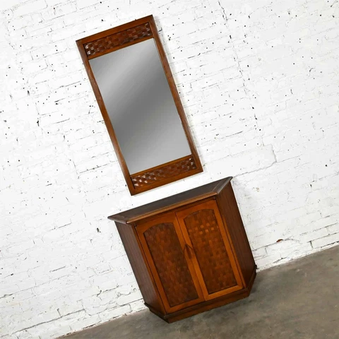 MCM Console Cabinet & Mirror Style Lane Perception Basket Weave Warren Church Cover