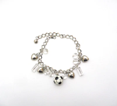 Love Soccer Clip on Charm Bracelet Silver Tone Size 6.5" + 2.25" Extender BN - Image 1 of 4