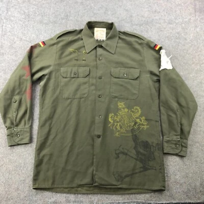 Vintage German Military Field Shirt Mens Large Long Sleeve Green Print Graphic - Image 1 of 4