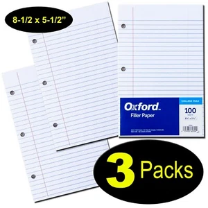 Oxford 62304 Filler Paper 8-1/2 x 5-1/2" College Rule, 3-Hole, 3 Packs of 100  - Picture 1 of 1