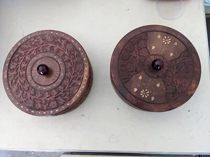 Hand Made circular wooden boxes/Jewelry Boxes North Africa. - Picture 1 of 5