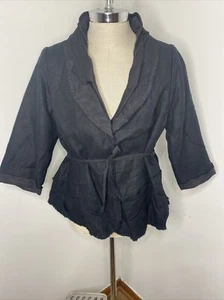 Soft Surroundings Damen-Leinenjacke Gr. 1X schwarz roher Saum Krawatte Blazer - Bild 1 von 8