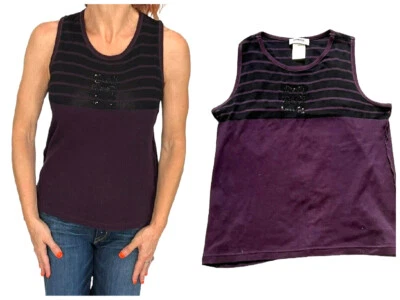 Sonia Rykiel Karma Body & Soul Black Brown Purple Bow Crystal  Tank Top X-Large - Image 1 of 4