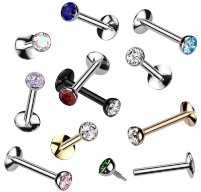 Pendiente Roscado Internamente Gema Bisel Titanio Grado Implantante Parte Trasera Plana G23 (R16) Foto 1 de 3