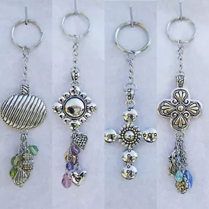 DESIGNER INSPIRED 2 TONE METAL MULTI GEMS MULTI CRYSTAL RELIGIOUS KEYCHAIN NEW - Picture 1 of 6