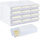 12 Drawer Stacking Storage Cabinet, Plastic Stacking Drawer with 24 Clear Divide