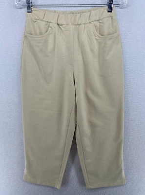 Pantalones QUACKER FACTORY 2XS Terry Francés Cintura Elástica Recortada Mezcla Algodón Beige Foto 1 de 4
